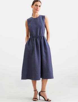 Ärmelloses Kleid aus 100% Leinen Blau 44