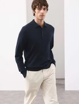 Pure Extra Fine Merino Wool Polo Shirt Dark Navy male - Autograph - FashionsVida