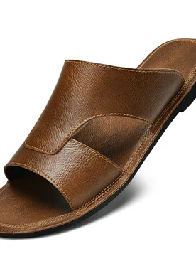 Men Black Brown Flat Heel PU Outdoor Beach Shoes with One word Slippers Lightweight and Comfortable 38-47 Men Slippers - Aliexpress - FashionsVida