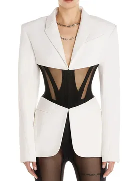 Temperament Blazers For Women Notched Collar Long Sleeve Hit Color Patchwork Sheer Mesh Slim Blazer Female Fashion Style New - Aliexpress - FashionsVida