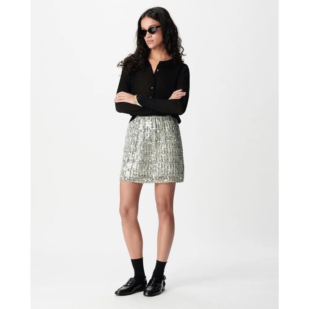 Falda corta de punto bordada con lentejuelas - IKKS - FashionsVida