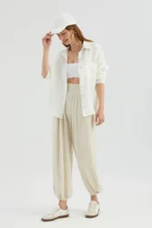 Womens Loose Shirt With A Pocket Detail - Ivory - Size Small