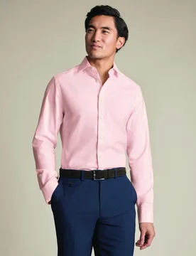 Slim Fit Non Iron Cotton Rich Shirt Pink male - Charles Tyrwhitt - FashionsVida