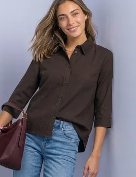 Arm Hemdbluse mit Cordmix female Braun - Street One - FashionsVida