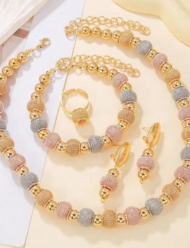 Juego de lujo de 4 piezas: collar de cadena gruesa, pulsera y aretes, de tres colores a la moda, adecuado para vestidos de noche