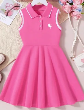 Vestido casual con cuello polo y estampado de dibujos animados para niñas pequeñas - Shein - FashionsVida
