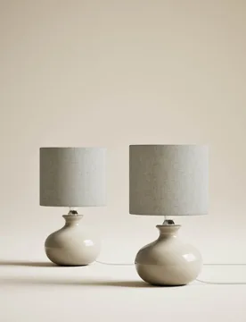 Set of 2 Ceramic Small Table Lamps White - M&S - FashionsVida