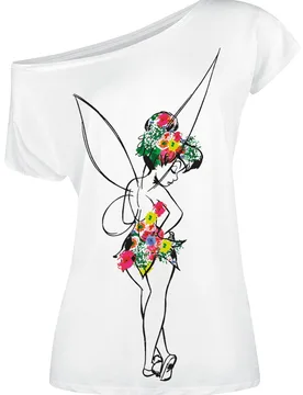 Disney T-Shirt - Tinker Bell - Flower Power - S bis M - für Damen - Größe S - weiß - Lizenzierter Fanartikel - Frauen - female - Peter Pan - FashionsVida