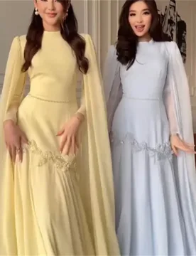 Elegant Cloak Prom Dress High Neck Full Sleeves Lace Up Back Long Shawl Cape Party Gown Formal Wedding Birthday Evening Robe - Aliexpress - FashionsVida