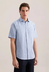 Regular Leinenhemd Druck Blau 40