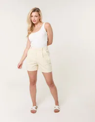 Shorts With Pleated Design - L / STONE