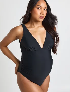 Womens Maternity Plunge Swimsuit - Black Polyamide - Size 18 Uk - Boohoo - FashionsVida