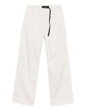Pants in white cotton with black belt
