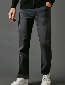 Mens Washed Black Stretch Straight Leg Jeans Cotton - Size 34 Short - Maine - FashionsVida
