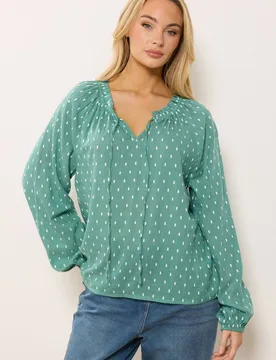 Women's Dobby Tie Neck Blouse in Green Size: 14 - Green - Size: 14 - M&Co - FashionsVida