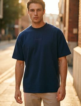 T-shirt comfort in cotone a maniche corte - grey blue