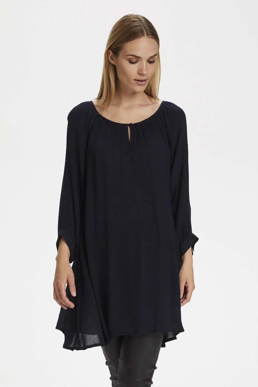 Amber 3/4 Sleeve Regular Fit Tunic - Dark Navy - Size: 10 - Kaffe - FashionsVida