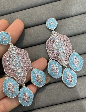 Gorgeous cubic zirconia earrings for women vintage jewelry silver color blue white pink dangling earrings gala event party - Aliexpress - FashionsVida