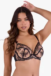 Women's Cassia Black Embroidery Plunge Bra Size: 44DD - Black - Size: 44DD