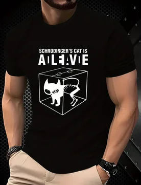 Funny Schrödinger's Cat Science Machine for Physics Fans & Comic Conventions design -100% cotton printed men's T-shirt - Aliexpress - FashionsVida