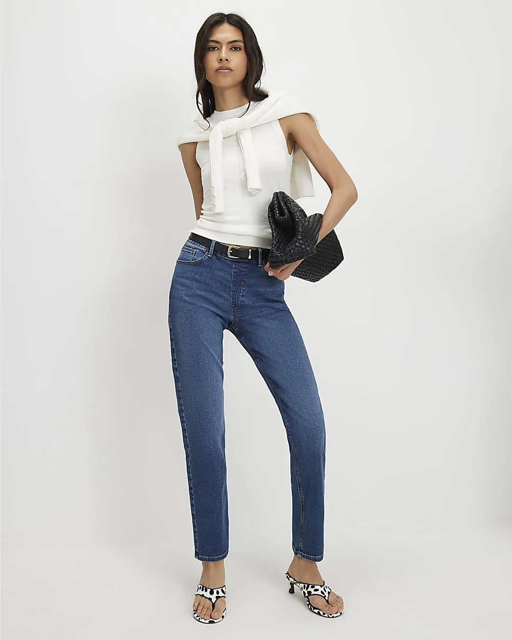 Womens Sculpt Jeans Slim Blue Pull-On Elasticated Cotton - Size 8 Long - River Island - FashionsVida