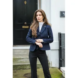 Womens Navy Tailored Fit 2 Piece Set Tweed Formal Blazer Waistcoat - Blue Wool - Size 16 Uk