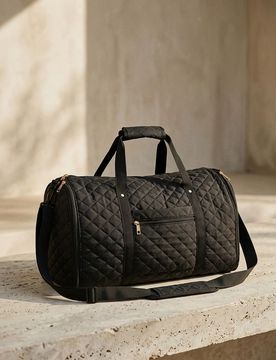 Borsa da viaggio trapuntata con tracolla - nero