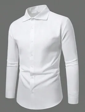 Camisa formal de manga larga ajustada de unicolor para hombres de talla grande, camisa casual de negocios, camisa de oficina para hombres, camisa de n - Shein - FashionsVida