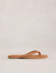Suede Flat Flip Flops Tan female