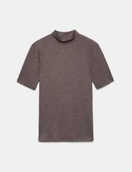 Cosy High Neck Half Sleeve T-Shirt Chocolate female