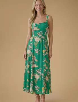 Women's Bustier Printed Viscose Midaxi Dress Size: 8 - Multicolor - Size: 8 - OASIS - FashionsVida