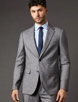 Men's Mid Grey Sharkskin Slim Fit Suit Jacket Size: 46R - Mid Grey - Size: 46R - Burton - FashionsVida