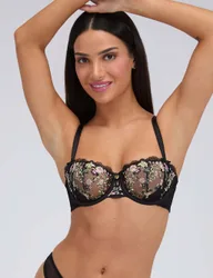 Zinnia Embroidered Wired Balconette Bra (B-G) Black Mix female