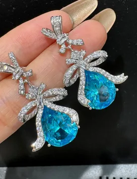 Luxury earrings silver color bowknot blue red pink water drop pendant earrings women sweet cute shiny jewelry - Aliexpress - FashionsVida