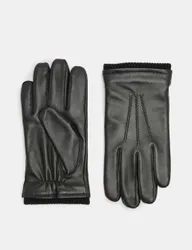 Leather Cuffed Gloves Black male
