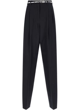 Women's High-Waist Wide-Leg Trousers with Pleats, Belt Loops & Matching Pony-Hair Belt