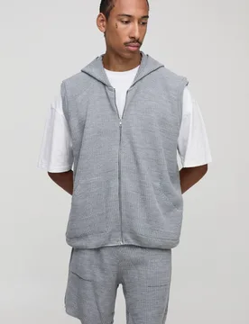 Men's Oversized Fit Ribbed Knitted Zip Through Hoodie and Shorts Set Light Grey Size Small Light Grey S - boohooMAN - FashionsVida