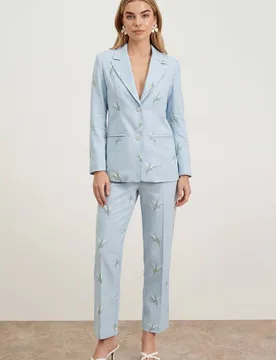Women's Floral Embroidered Tailored Blazer in Pale Blue Size: 10 - Pale Blue - Size: 10 - OASIS - FashionsVida