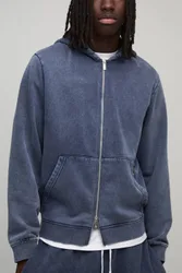 Herren Essential Gewaschener Kastenförmiger Durchzieh-Hoodie Sweatshirt Navy Größe Medium