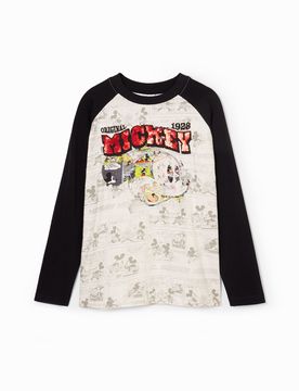 T-shirt Mickey Mouse, Coton, Blanc, 3/4