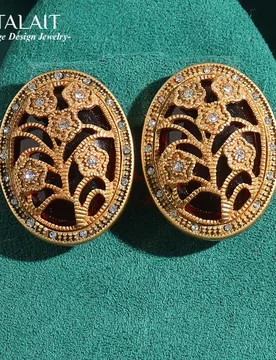 Vintage Antique Red Earrings Woman Stud Crystal With Flower Engrave Gold Color Jewelry Luxury High Quality Dubai Accessories - Aliexpress - FashionsVida