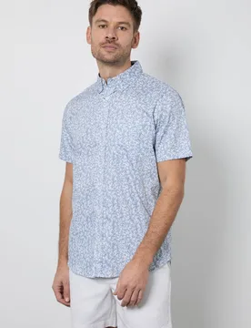 Men's Blue Leaf Print Short Sleeve Shirt Size: XL - Blue - Size: XL - Debenhams - FashionsVida