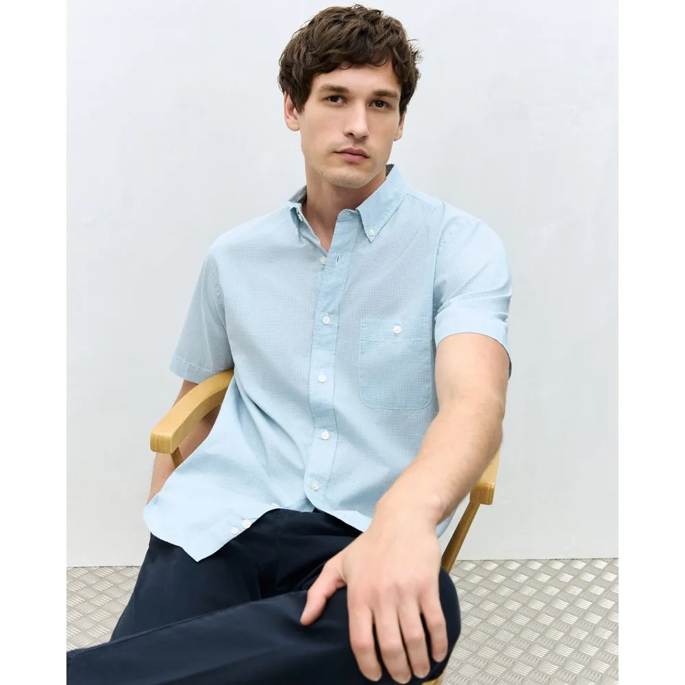 Camisa de manga corta de popelín de microcuadros de hombre - Dustin - FashionsVida