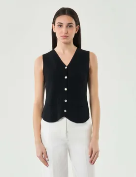 Gilet nero con scollo a V in misto viscosa - Hlo! - FashionsVida