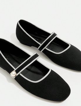 Zapatos de mujer de moda, bailarinas elegantes con tiras de contraste negro para vacaciones de verano, rebajas de verano, vuelta al cole, zapatos de e