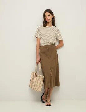 Falda midi con cintura elástica y botones en la parte frontal - Yerse - FashionsVida