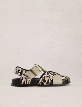 Leather Metallic Buckle Gladiator Sandals Black Mix female - White stuff - FashionsVida