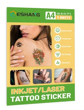 Papel de tatuaje temporal imprimible ESHANG A4, 5 sets adecuados para impresoras de inyección de tinta y láser, pegatinas de transferencia de imagen - Shein - FashionsVida
