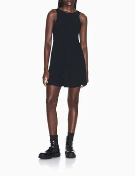 Abito corto Exchange nero smanicato con gonna a pieghe - Armani - FashionsVida
