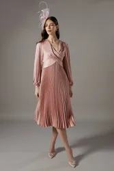 Petite Pleat Skirt Midi Dress - Rose - Size: 10